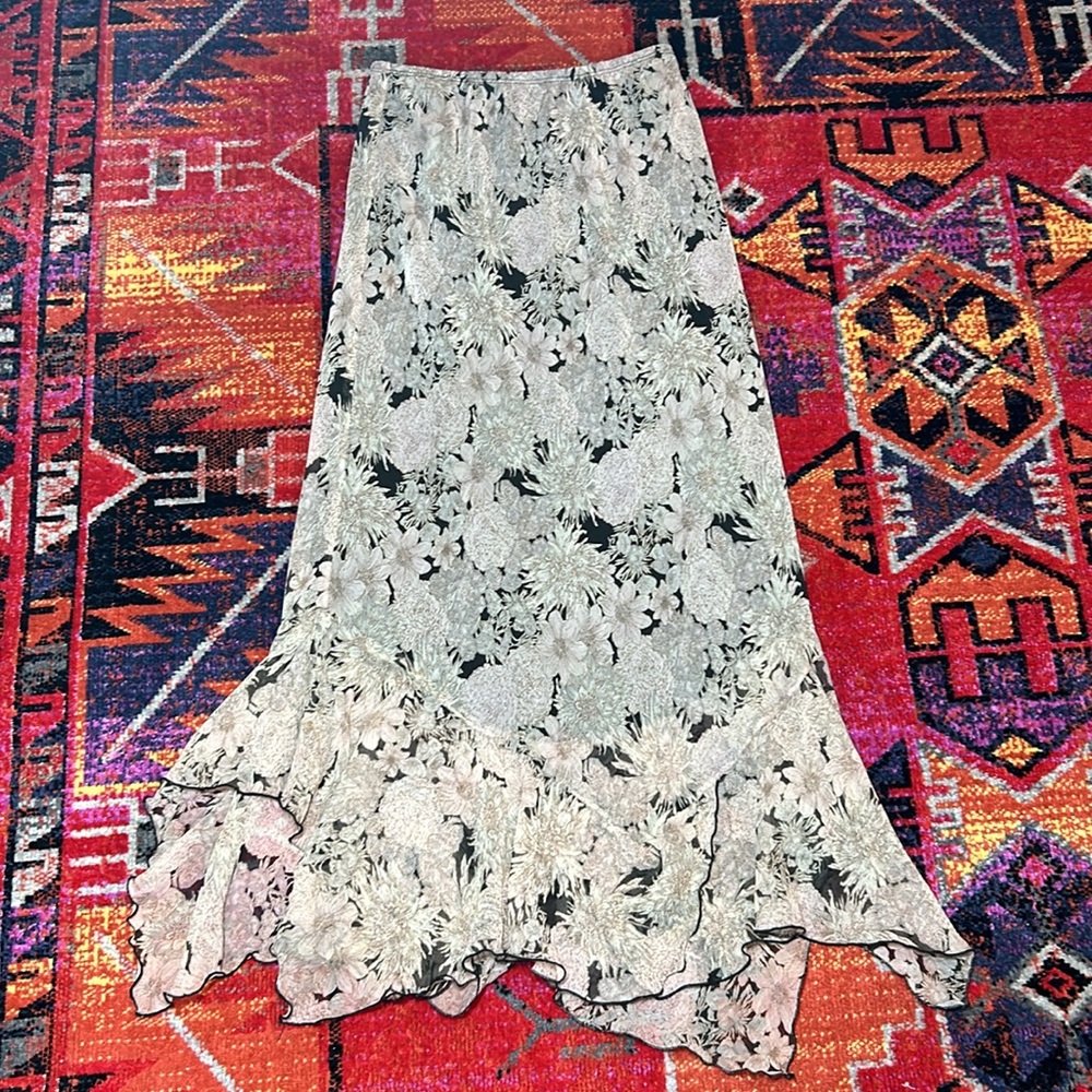 VTG Asymmetrical Fairy Grunge Floral Maxi Skirt Whimsical Y2K Boho Size 4